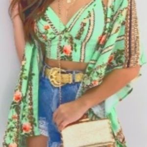 Floral Crop Top w/Ruffles Cover Up